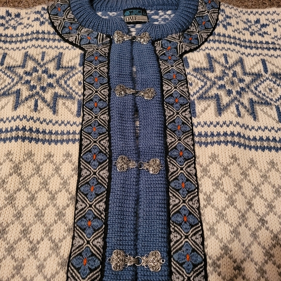 Dale Of Norway Pure Wool Blue Cream Cardigan Sweater - Picture 5 of 13